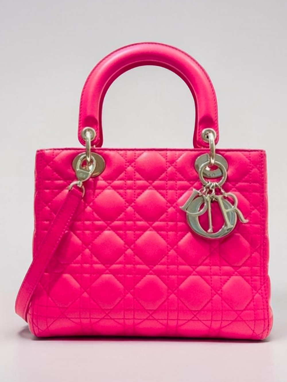 ✨️Authentic Medium Lady Dior Quilt Lambskin Hot pink